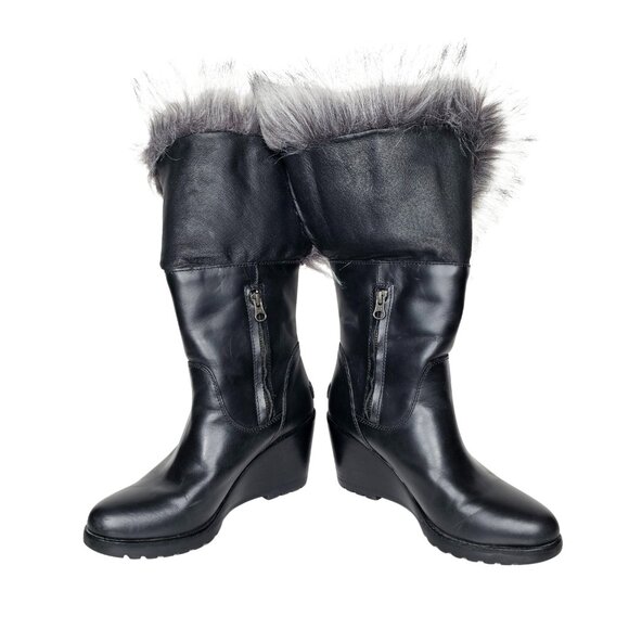 SOREL "Park City" Waterproof Black Leather Faux Fur Wedge Boots | US 8.5 | $300 - Picture 8 of 9
